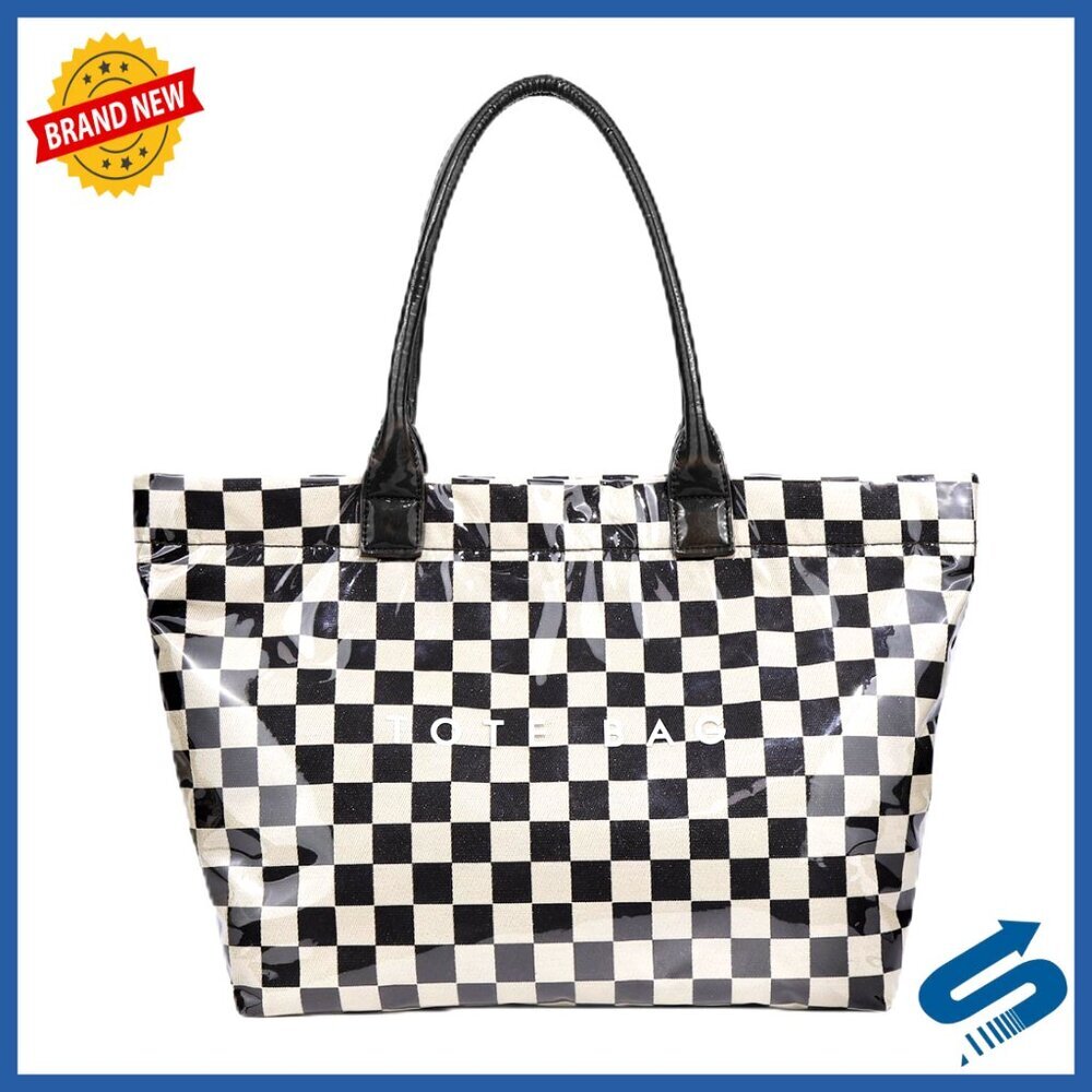 Checkered Tote Bag Waterproof Large Capacity Shoulder Bag Canvas Lining